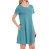 imageWomens Summer Dresses Beach Casual Loose Tshirt Floral Short Sleeve Flowy Pockets Sundresses01 Light Blue