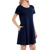 imageWomens Summer Dresses Beach Casual Loose Tshirt Floral Short Sleeve Flowy Pockets Sundresses01 Navy Blue