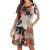 imageWomens Summer Dresses Beach Casual Loose Tshirt Floral Short Sleeve Flowy Pockets SundressesBlack Abstract Flower