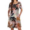 imageWomens Summer Dresses Beach Casual Loose Tshirt Floral Short Sleeve Flowy Pockets SundressesBlack Abstract Flower