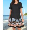 imageWomens Summer Dresses Beach Casual Loose Tshirt Floral Short Sleeve Flowy Pockets SundressesBlack Coconut Trees