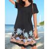 imageWomens Summer Dresses Beach Casual Loose Tshirt Floral Short Sleeve Flowy Pockets SundressesBlack Coconut Trees