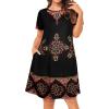 imageWomens Summer Dresses Beach Casual Loose Tshirt Floral Short Sleeve Flowy Pockets SundressesBlack Red Boho