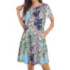 imageWomens Summer Dresses Beach Casual Loose Tshirt Floral Short Sleeve Flowy Pockets SundressesBlue Amoeba