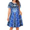 imageWomens Summer Dresses Beach Casual Loose Tshirt Floral Short Sleeve Flowy Pockets SundressesBlue Boho