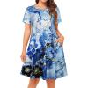 imageWomens Summer Dresses Beach Casual Loose Tshirt Floral Short Sleeve Flowy Pockets SundressesBlue Tie Dye