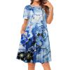 imageWomens Summer Dresses Beach Casual Loose Tshirt Floral Short Sleeve Flowy Pockets SundressesBlue Tie Dye