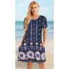 imageWomens Summer Dresses Beach Casual Loose Tshirt Floral Short Sleeve Flowy Pockets SundressesDark Blue Boho