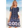 imageWomens Summer Dresses Beach Casual Loose Tshirt Floral Short Sleeve Flowy Pockets SundressesDark Blue Boho