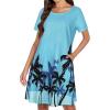 imageWomens Summer Dresses Beach Casual Loose Tshirt Floral Short Sleeve Flowy Pockets SundressesLight Blue Trees