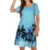 imageWomens Summer Dresses Beach Casual Loose Tshirt Floral Short Sleeve Flowy Pockets SundressesLight Blue Trees