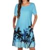 imageWomens Summer Dresses Beach Casual Loose Tshirt Floral Short Sleeve Flowy Pockets SundressesLight Blue Trees