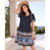 imageWomens Summer Dresses Beach Casual Loose Tshirt Floral Short Sleeve Flowy Pockets SundressesNavy Blue Floral