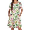 imageWomens Summer Dresses Beach Casual Loose Tshirt Floral Short Sleeve Flowy Pockets SundressesPink Green Leaves