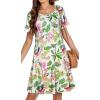 imageWomens Summer Dresses Beach Casual Loose Tshirt Floral Short Sleeve Flowy Pockets SundressesPink Green Leaves