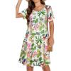 imageWomens Summer Dresses Beach Casual Loose Tshirt Floral Short Sleeve Flowy Pockets SundressesPink Green Leaves