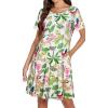 imageWomens Summer Dresses Beach Casual Loose Tshirt Floral Short Sleeve Flowy Pockets SundressesPink Green Leaves