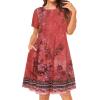 imageWomens Summer Dresses Beach Casual Loose Tshirt Floral Short Sleeve Flowy Pockets SundressesRed Boho