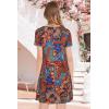 imageWomens Summer Dresses Beach Casual Loose Tshirt Floral Short Sleeve Flowy Pockets SundressesVintage Painting