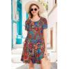 imageWomens Summer Dresses Beach Casual Loose Tshirt Floral Short Sleeve Flowy Pockets SundressesVintage Painting