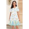 imageWomens Summer Dresses Beach Casual Loose Tshirt Floral Short Sleeve Flowy Pockets SundressesWhite Blue Floral