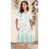 imageWomens Summer Dresses Beach Casual Loose Tshirt Floral Short Sleeve Flowy Pockets SundressesWhite Blue Floral