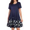 imageWomens Summer Dresses Beach Casual Loose Tshirt Floral Short Sleeve Flowy Pockets SundressesWhite Floral
