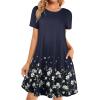 imageWomens Summer Dresses Beach Casual Loose Tshirt Floral Short Sleeve Flowy Pockets SundressesWhite Floral