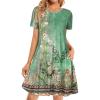 imageWomens Summer Dresses Beach Casual Loose Tshirt Floral Short Sleeve Flowy Pockets SundressesGreen Flowers