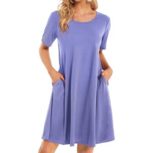 imageWomens Summer Dresses Beach Casual Loose Tshirt Floral Short Sleeve Flowy Pockets Sundresses01 Purple Short Sleeve