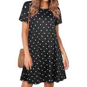 imageWomens Summer Dresses Beach Casual Loose Tshirt Floral Short Sleeve Flowy Pockets SundressesBlack Wave Point