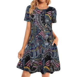 imageWomens Summer Dresses Beach Casual Loose Tshirt Floral Short Sleeve Flowy Pockets SundressesBlack Wheels
