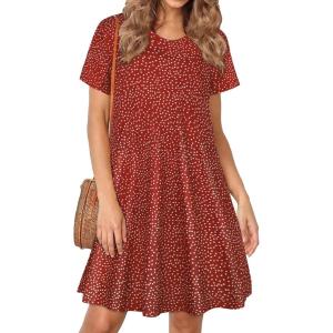 imageWomens Summer Dresses Beach Casual Loose Tshirt Floral Short Sleeve Flowy Pockets SundressesRed Wave Point