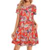 imageelescat Womens Dress Swing Spring Loose Tee Shirt Sundress Boho Casual Cute Pockets Short Sleeve Red BohoM
