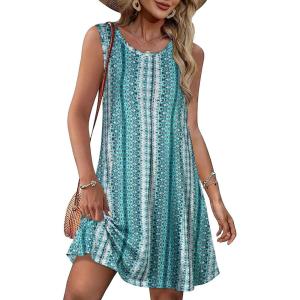 imageSummer Dresses for Women Beach Boho Sleeveless Vintage Floral Flowy Pocket Tshirt Tank SundressesBa Green Vertical Stripe
