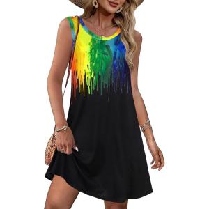 imageSummer Dresses for Women Beach Boho Sleeveless Vintage Floral Flowy Pocket Tshirt Tank SundressesBlack Rainbow
