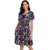 imagePlus Size Dress Summer Flowy Loose Swing Short Sleeves TShirt Sundress with Pockets White Pink FlowerL