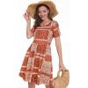 imagePlus Size Dress Summer Flowy Loose Swing Short Sleeves Tshirt Sundress with Pockets Red Printed PlaidM