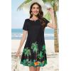 imageSummer Dresses for Women Casual Tshirt Short Sleeve Floral Sundress Beach Cover Ups with PocketsBlack Coconut Tree
