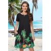 imageSummer Dresses for Women Casual Tshirt Short Sleeve Floral Sundress Beach Cover Ups with PocketsBlack Coconut Tree