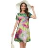 imageSummer Dresses for Women Casual Tshirt Short Sleeve Floral Sundress Beach Cover Ups with PocketsColourful Gardens