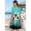 imageSummer Dresses for Women Casual Tshirt Short Sleeve Floral Sundress Beach Cover Ups with PocketsGreen Coconut Tree