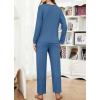 imageWEACZZY Womens 2 Piece Waffle Pajamas Sets Long Sleeve Tops and Leg Pants Matching Lounge Sets SleepwearBlueLarge