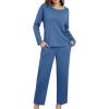imageWEACZZY Womens 2 Piece Waffle Pajamas Sets Long Sleeve Tops and Leg Pants Matching Lounge Sets SleepwearBlueLarge