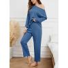 imageWEACZZY Womens 2 Piece Waffle Pajamas Sets Long Sleeve Tops and Leg Pants Matching Lounge Sets SleepwearBlueLarge