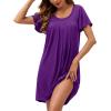 imageWEACZZY Womens Pleated Front Loose Fit Ruffle Short Sleeve Nightgowns Sleepwear Casual House Dress Sleepshirt LoungewearPurple