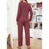 imageWEACZZY Womens Waffle Knit Pajama Sets Long Sleeve Top and Wide Leg Pants Matching Lounge SetsRust RedMedium