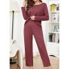 imageWEACZZY Womens Waffle Knit Pajama Sets Long Sleeve Top and Wide Leg Pants Matching Lounge SetsRust RedMedium