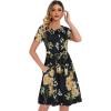 imageWomens Sun Dresses Summer Loose Casual Floral Short Sleeve Tshirt Sundresses with PocketsBlack Yellow FlowerL