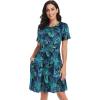 imageelescat Casual Dress for Women Summer Comfy Flowy Swing Plain Dresses Beach with Pockets Green Blue LeafL